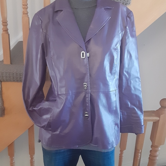 Purple Genuine Leather Jacket- Women's Size M - Picture 4 of 9